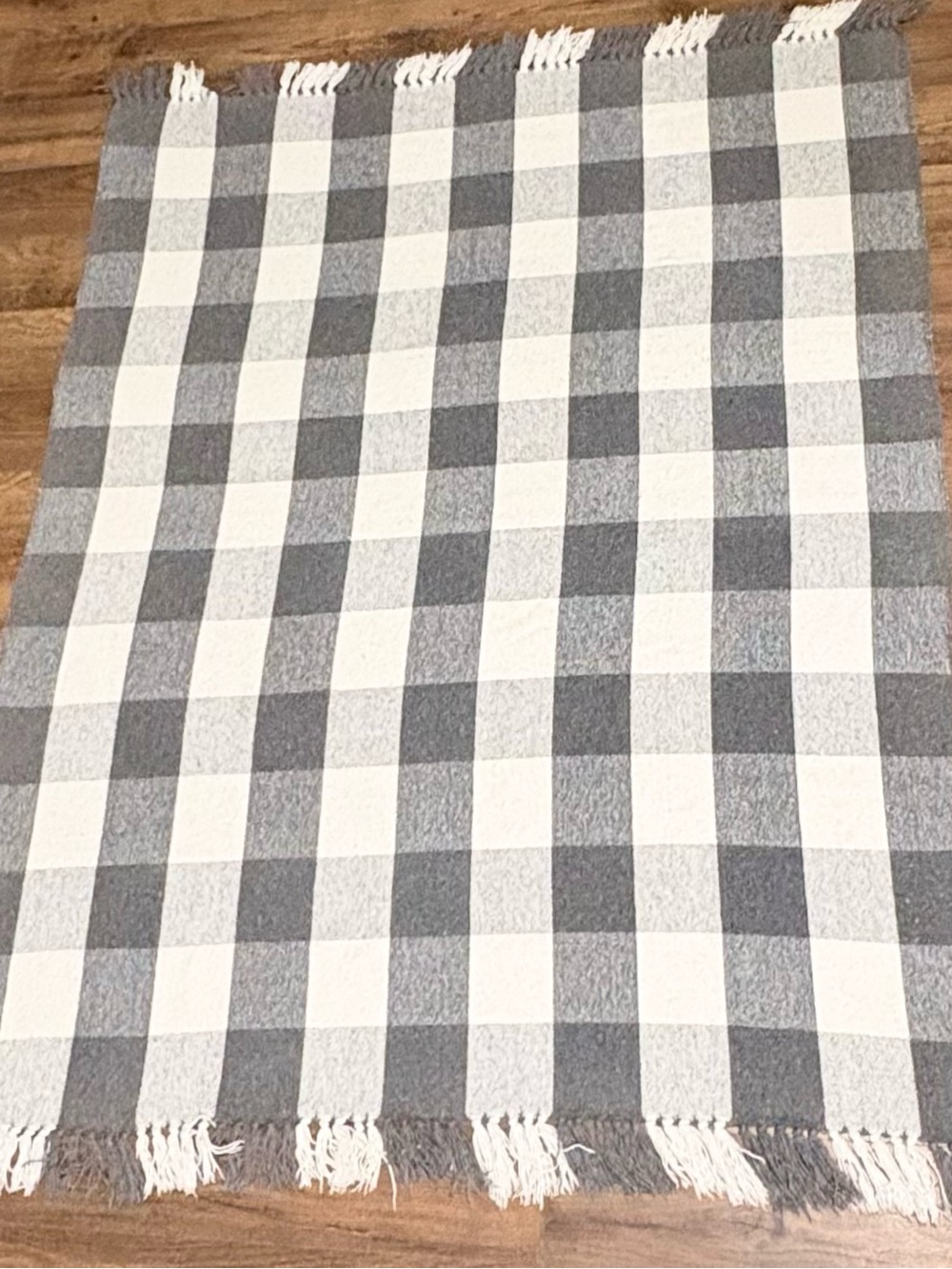 Hobby Lobby Gray and White Buffalo Check Throw Blanket with Fringe
